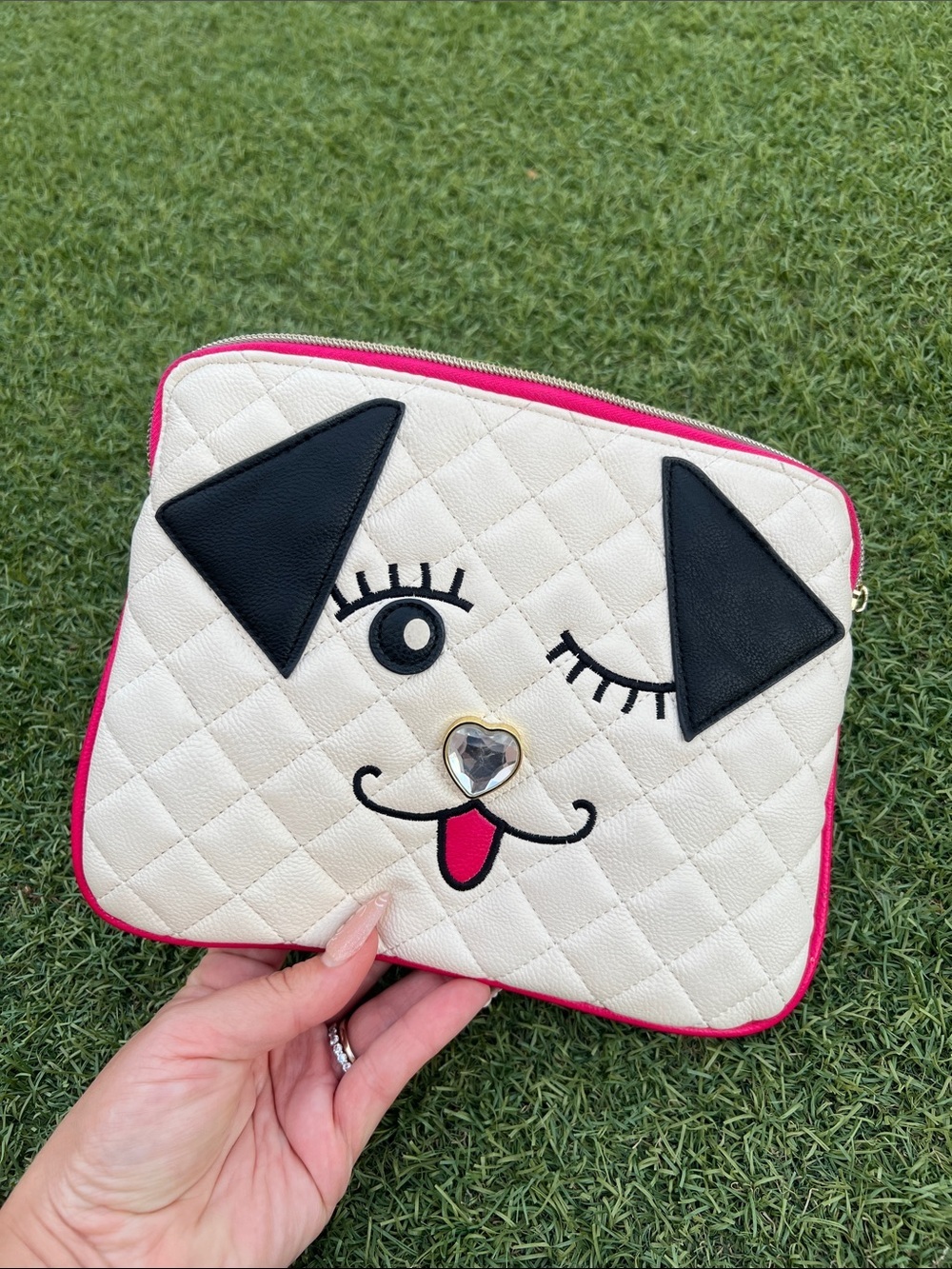 Betsey Johnson Pink & Black Lined Quilted Cosmetic Pouch